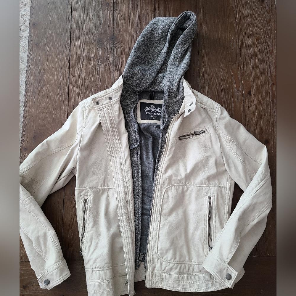 Mens leather jacket with hood